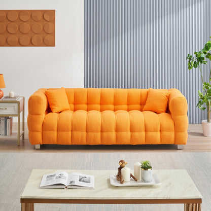 Canapé 3 places Teddy Orange 80 avec deux coussins et pieds robustes