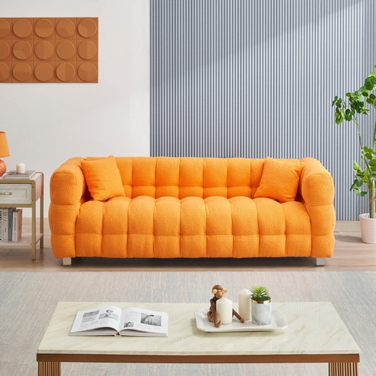 Canapé 3 places Teddy Orange 80 avec deux coussins et pieds robustes