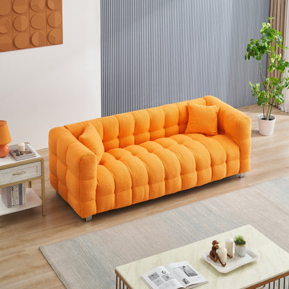 Canapé 3 places Teddy Orange 80 avec deux coussins et pieds robustes