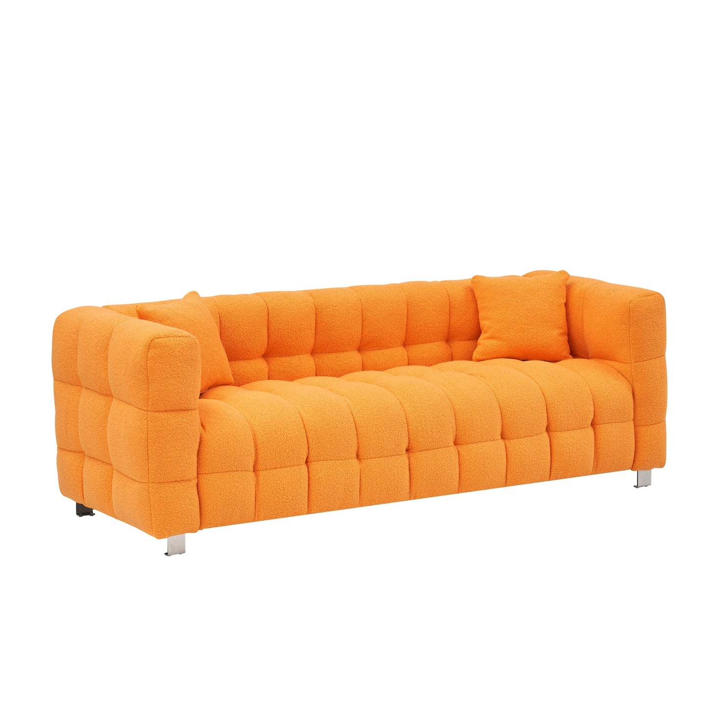Canapé 3 places Teddy Orange 80 avec deux coussins et pieds robustes