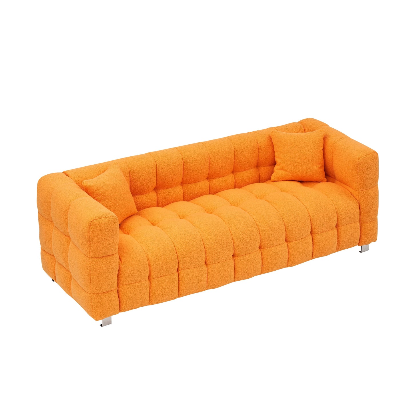 Canapé 3 places Teddy Orange 80 avec deux coussins et pieds robustes