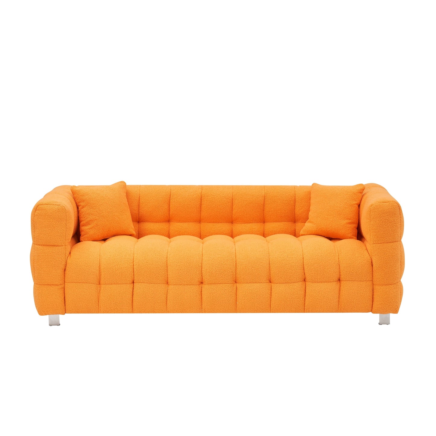 Canapé 3 places Teddy Orange 80 avec deux coussins et pieds robustes