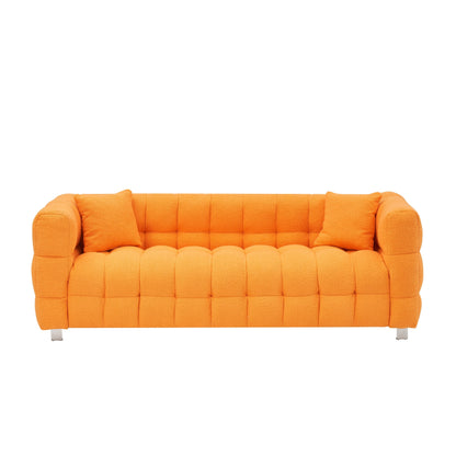 Canapé 3 places Teddy Orange 80 avec deux coussins et pieds robustes