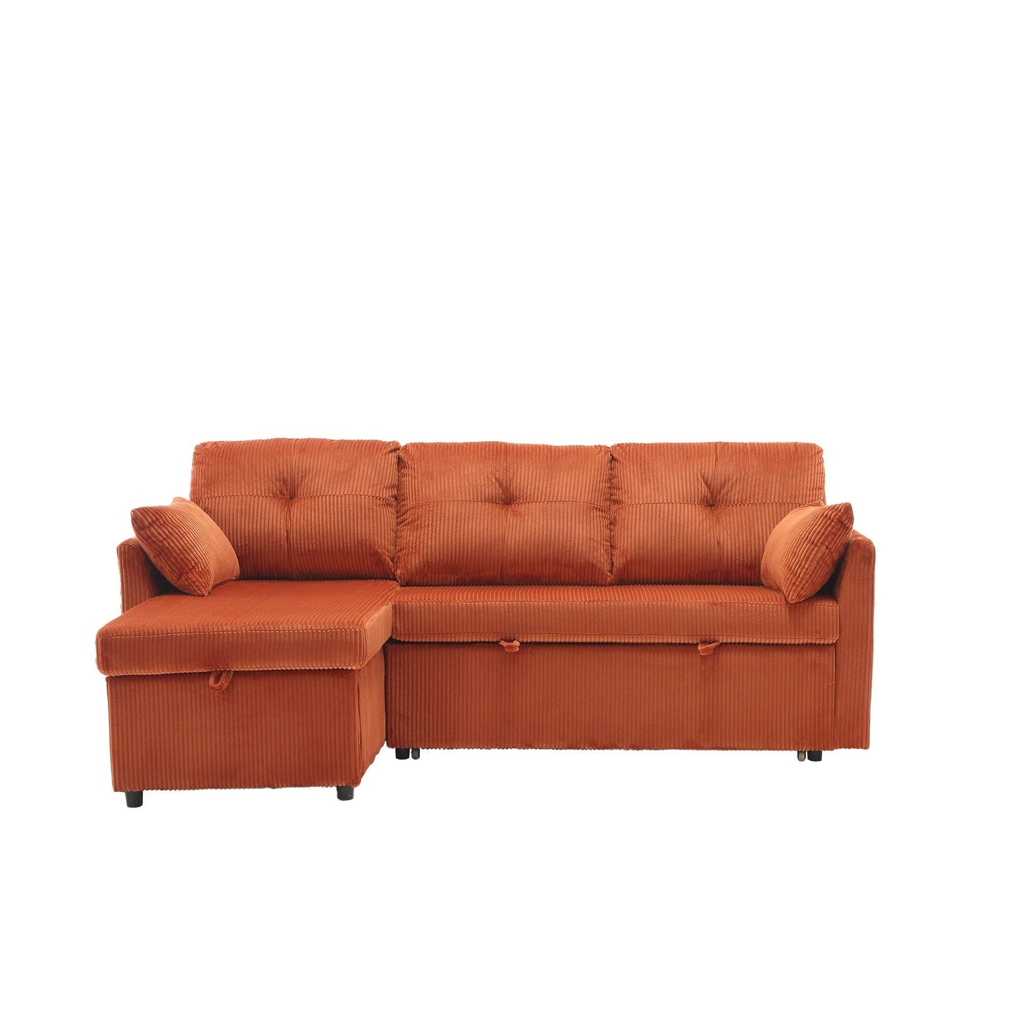 Canapé en tissu orange en forme de L de 81,1 pouces avec méridienne réversible, rangement, structure en bois massif et assise en mousse