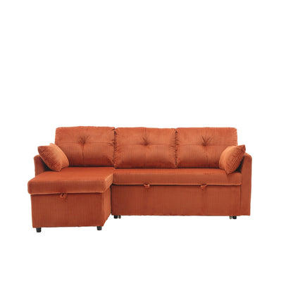 Canapé en tissu orange en forme de L de 81,1 pouces avec méridienne réversible, rangement, structure en bois massif et assise en mousse