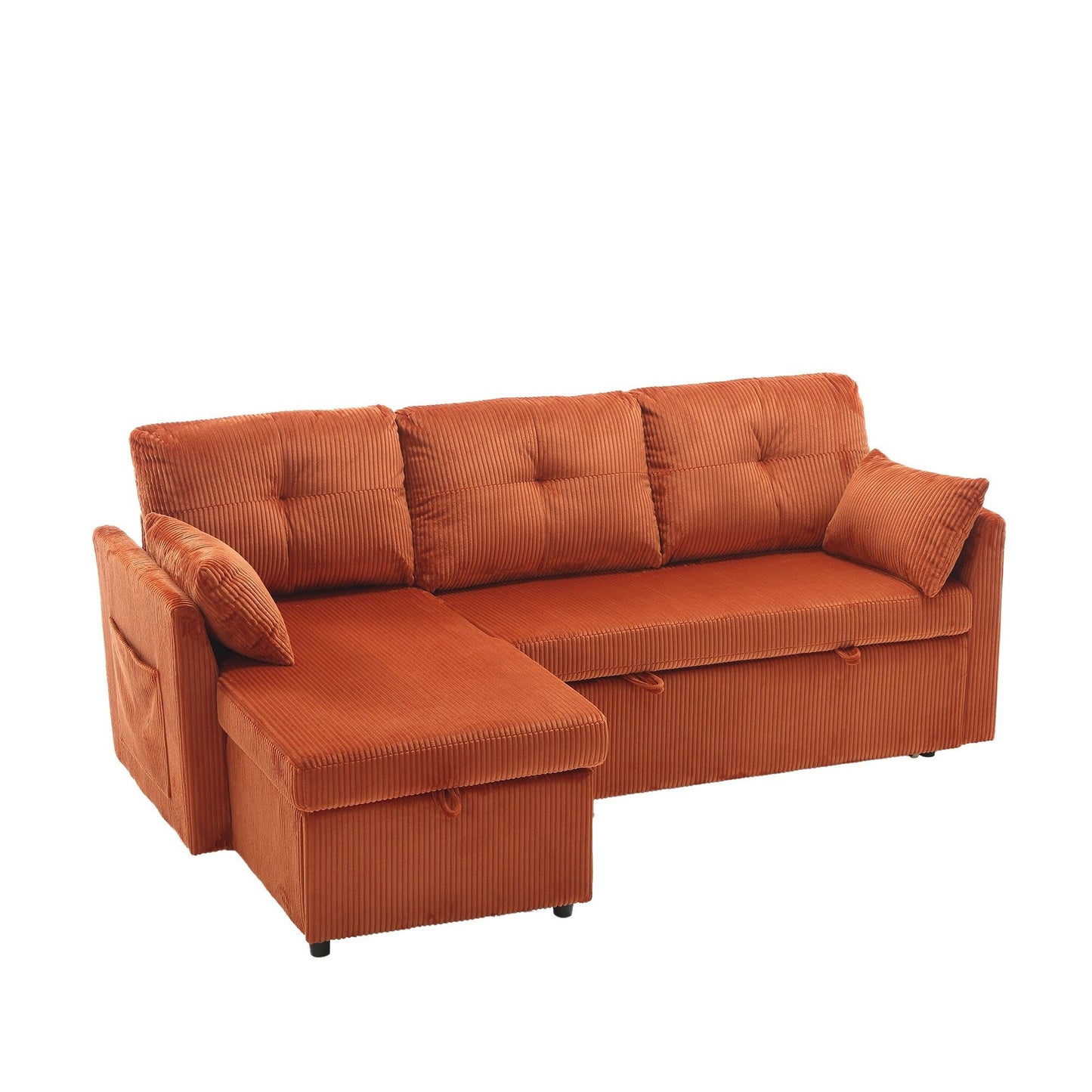 Canapé en tissu orange en forme de L de 81,1 pouces avec méridienne réversible, rangement, structure en bois massif et assise en mousse