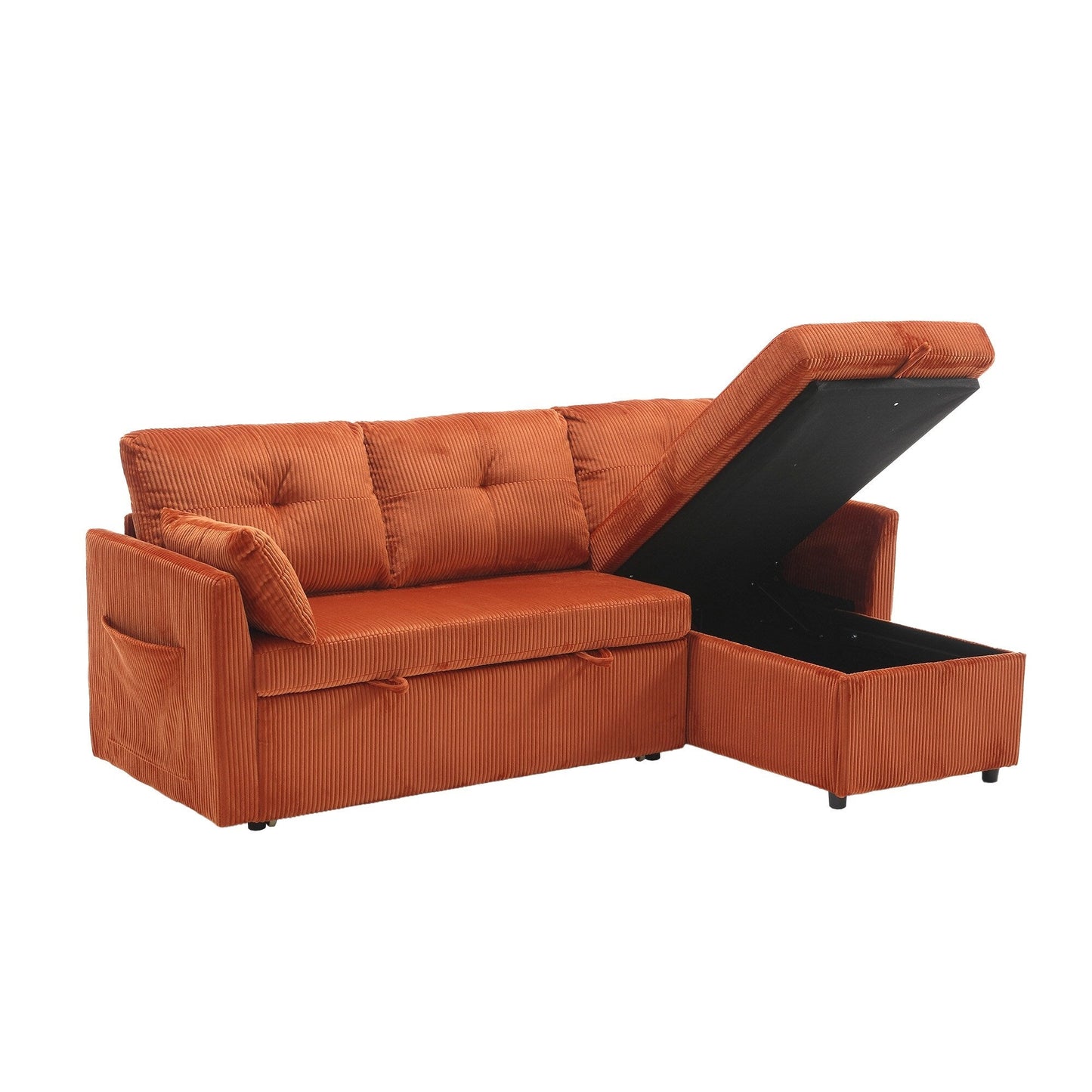 Canapé en tissu orange en forme de L de 81,1 pouces avec méridienne réversible, rangement, structure en bois massif et assise en mousse