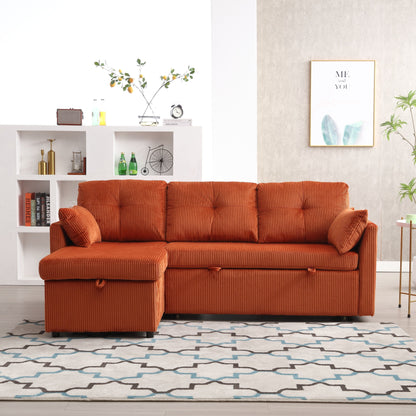 Canapé en tissu orange en forme de L de 81,1 pouces avec méridienne réversible, rangement, structure en bois massif et assise en mousse
