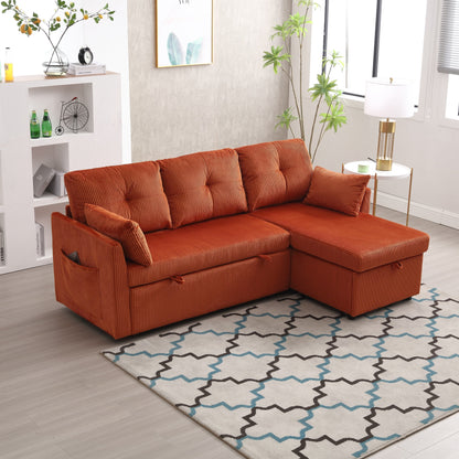 Canapé en tissu orange en forme de L de 81,1 pouces avec méridienne réversible, rangement, structure en bois massif et assise en mousse