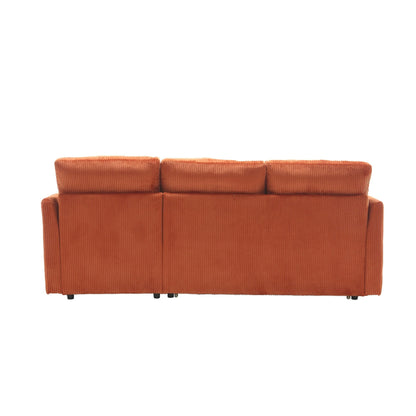 Canapé en tissu orange en forme de L de 81,1 pouces avec méridienne réversible, rangement, structure en bois massif et assise en mousse