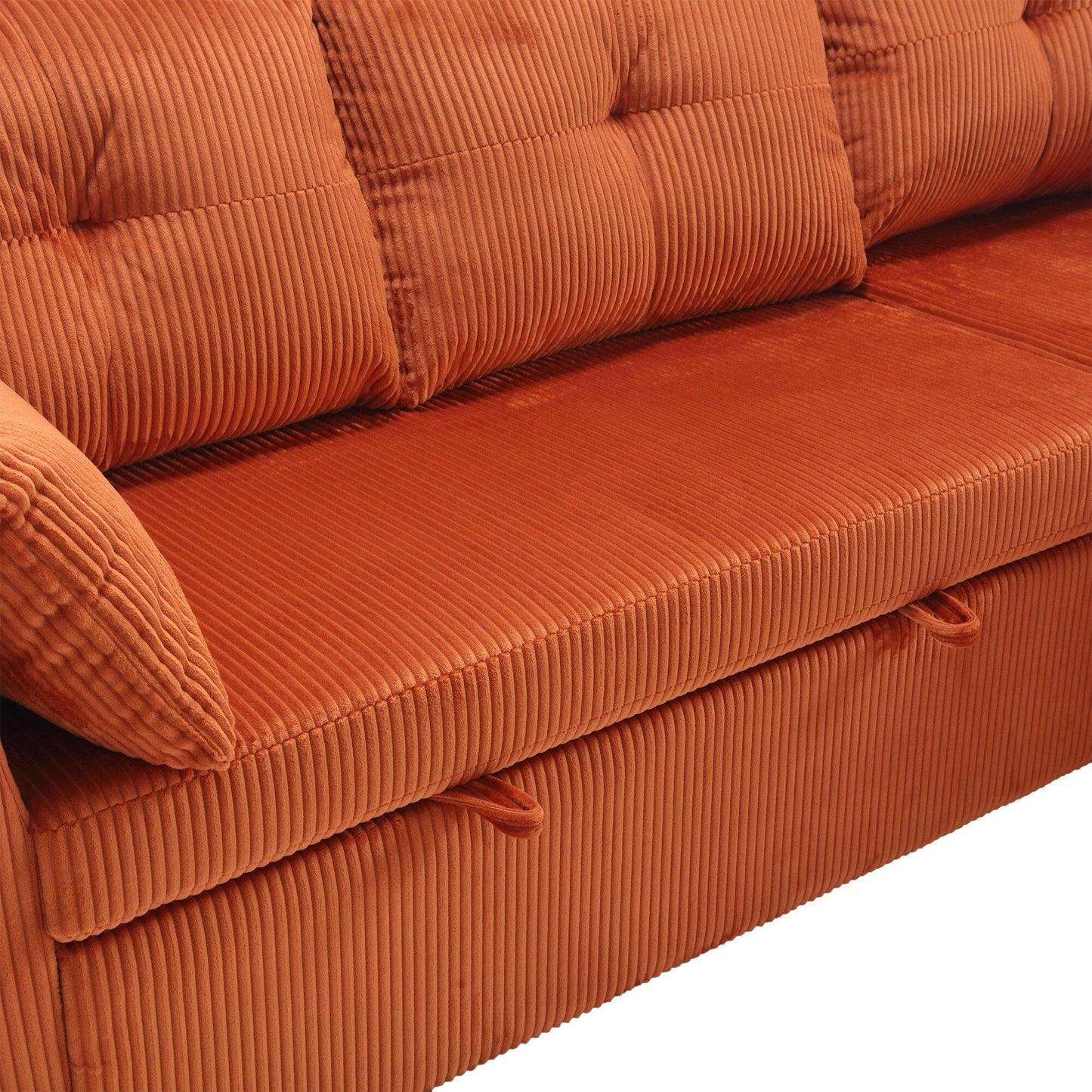 Canapé en tissu orange en forme de L de 81,1 pouces avec méridienne réversible, rangement, structure en bois massif et assise en mousse