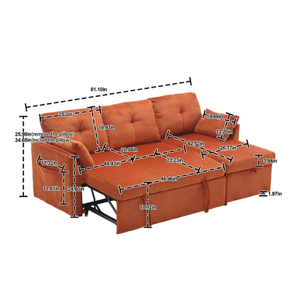 Canapé en tissu orange en forme de L de 206 cm : méridienne réversible, rangement, structure en bois massif et assise en mousse
