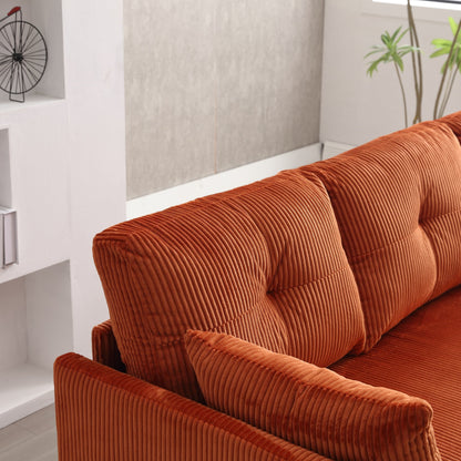 Canapé en tissu orange en forme de L de 206 cm : méridienne réversible, rangement, structure en bois massif et assise en mousse