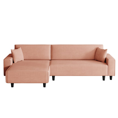 Canapé-lit convertible 3 places en velours côtelé orange de 93 po avec méridienne réglable, deux oreillers et rangement - Design compact