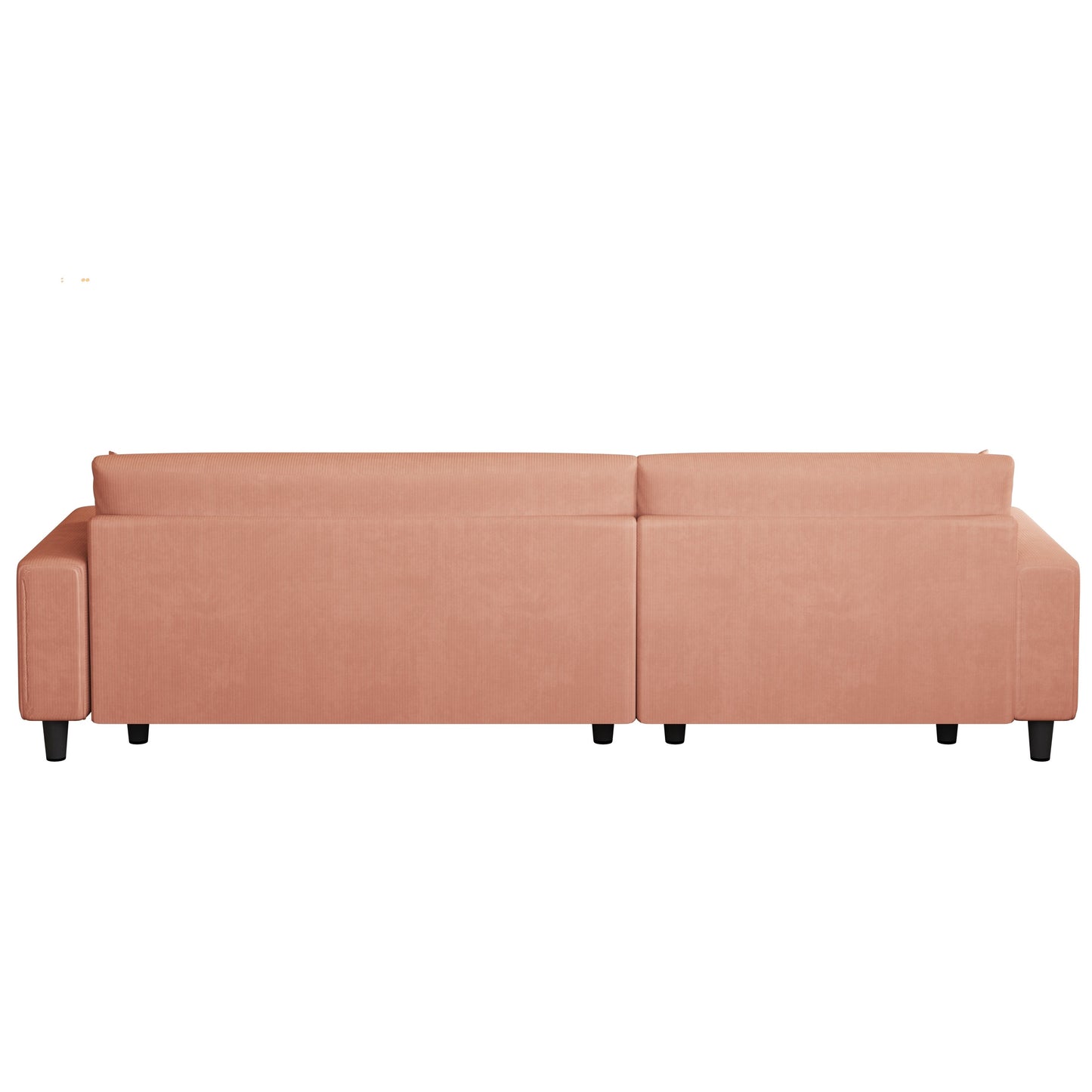 Canapé-lit convertible 3 places en velours côtelé orange de 93 po avec méridienne réglable, deux oreillers et rangement - Design compact