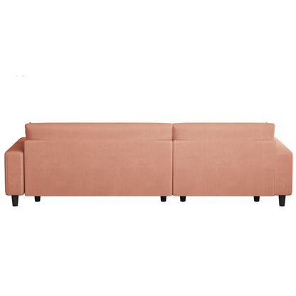 Canapé-lit convertible 3 places en velours côtelé orange de 93 po avec méridienne réglable, deux oreillers et rangement - Design compact
