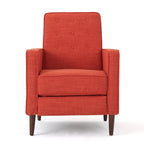 Fauteuil inclinable rembourré en tissu orange style milieu du siècle avec repose-pieds, dossier capitonné et pieds en hêtre