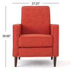 Fauteuil inclinable rembourré en tissu orange style milieu du siècle avec repose-pieds, dossier capitonné et pieds en hêtre