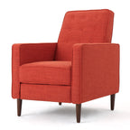 Fauteuil inclinable rembourré en tissu orange style milieu du siècle avec repose-pieds, dossier capitonné et pieds en hêtre