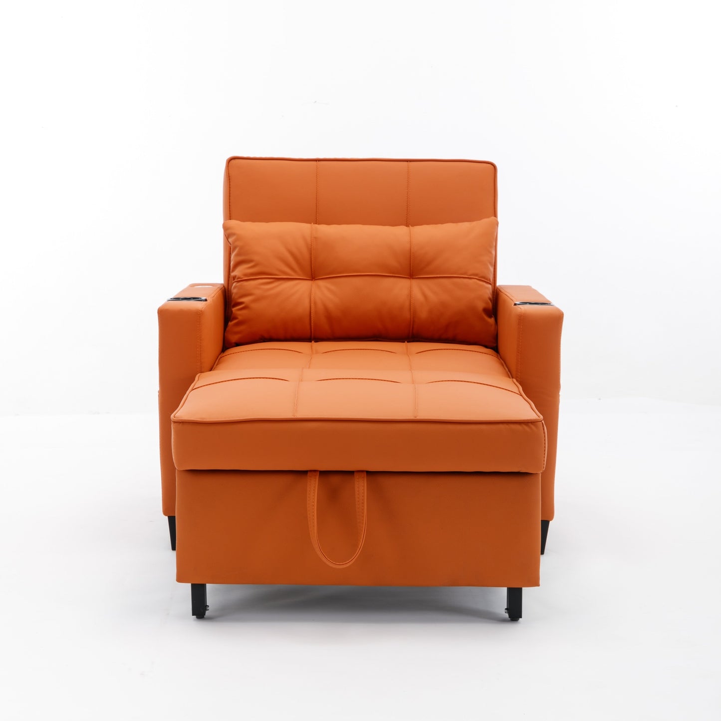 Canapé-lit convertible en similicuir orange avec ports USB