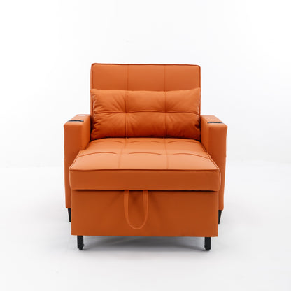 Canapé-lit convertible en similicuir orange avec ports USB