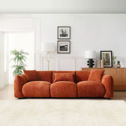 Canapé 3 places rembourré orange Mid-Century Modern 102.36 Boucle avec coussins pour le salon