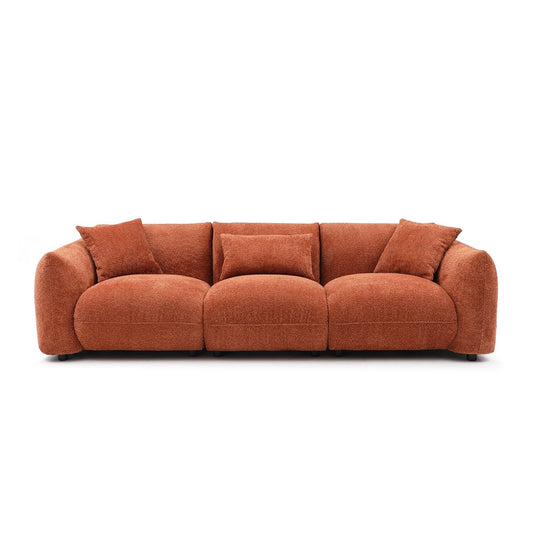 Canapé 3 places rembourré orange Mid-Century Modern 102.36 Boucle avec coussins pour le salon
