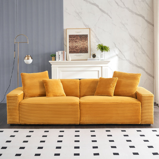 Canapé 4 places en velours côtelé orange moderne 104,72 avec 4 coussins décoratifs pour le salon