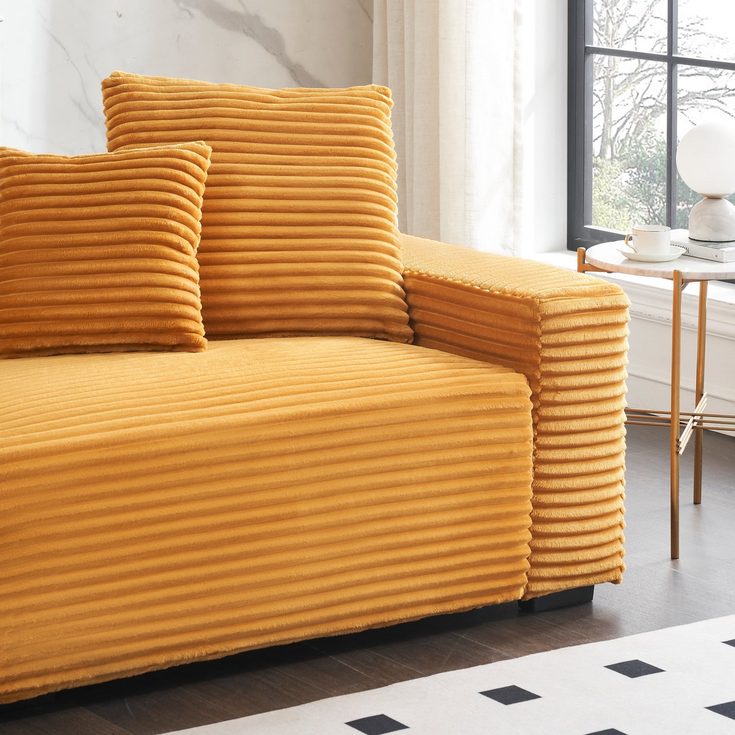 Canapé 4 places en velours côtelé orange moderne 104,72 avec 4 coussins décoratifs pour le salon