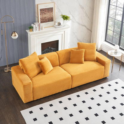 Canapé 4 places en velours côtelé orange moderne 104,72 avec 4 coussins décoratifs pour le salon
