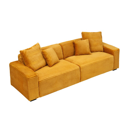 Canapé 4 places en velours côtelé orange moderne 104,72 avec 4 coussins décoratifs pour le salon