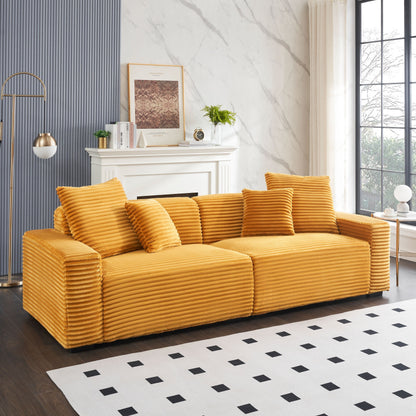 Canapé 4 places en velours côtelé orange moderne 104,72 avec 4 coussins décoratifs pour le salon