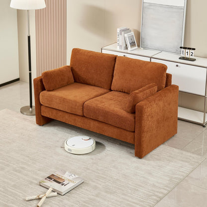 Canapé causeuse moderne orange 58,66 en chenille avec coussins de dossier et oreillers pour le salon