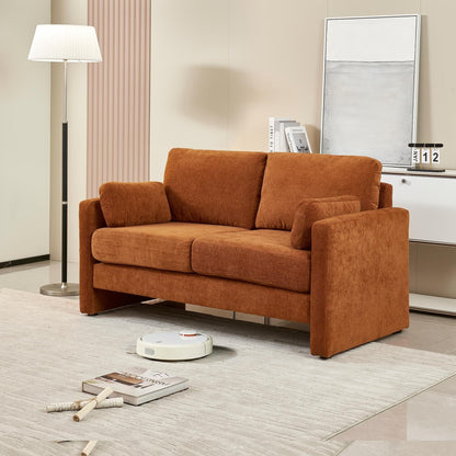 Canapé causeuse moderne orange 58,66 en chenille avec coussins de dossier et oreillers pour le salon