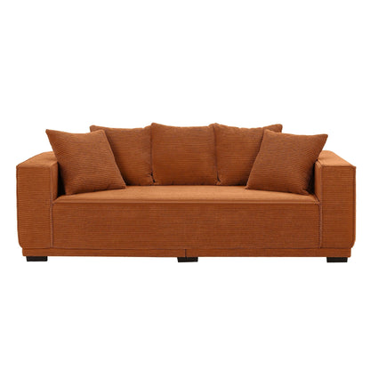 Canapé 3 places rembourré orange moderne 88,97 $ avec cadre inférieur et 5 coussins décoratifs, canapé confortable pour salon et chambre