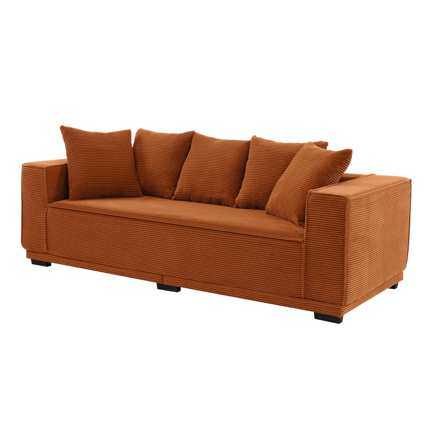 Canapé 3 places rembourré orange moderne 88,97 $ avec cadre inférieur et 5 coussins décoratifs, canapé confortable pour salon et chambre
