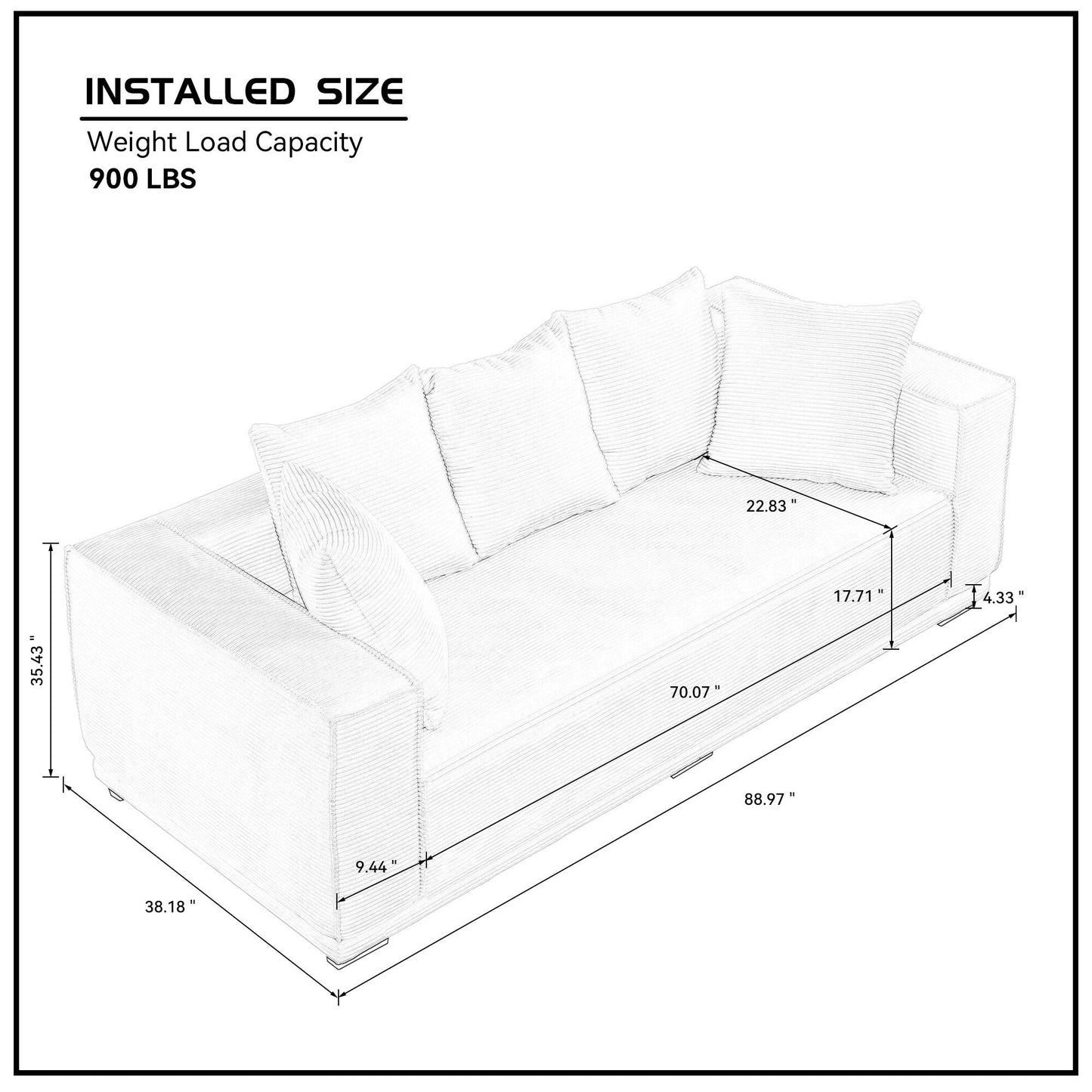 Canapé 3 places rembourré orange moderne 88,97 $ avec cadre inférieur et 5 coussins décoratifs, canapé confortable pour salon et chambre
