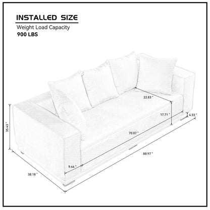 Canapé 3 places rembourré orange moderne 88,97 $ avec cadre inférieur et 5 coussins décoratifs, canapé confortable pour salon et chambre
