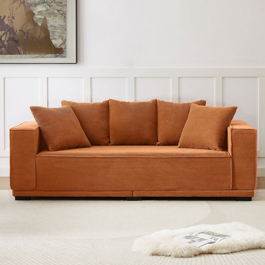 Canapé 3 places rembourré orange moderne 88,97 $ avec cadre inférieur et 5 coussins décoratifs, canapé confortable pour salon et chambre