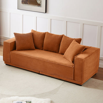 Canapé 3 places rembourré orange moderne 88,97 $ avec cadre inférieur et 5 coussins décoratifs, canapé confortable pour salon et chambre