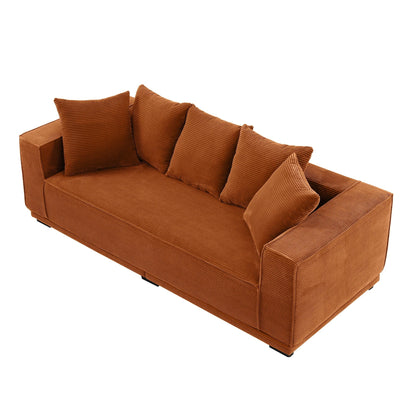Canapé 3 places rembourré orange moderne 88,97 $ avec cadre inférieur et 5 coussins décoratifs, canapé confortable pour salon et chambre
