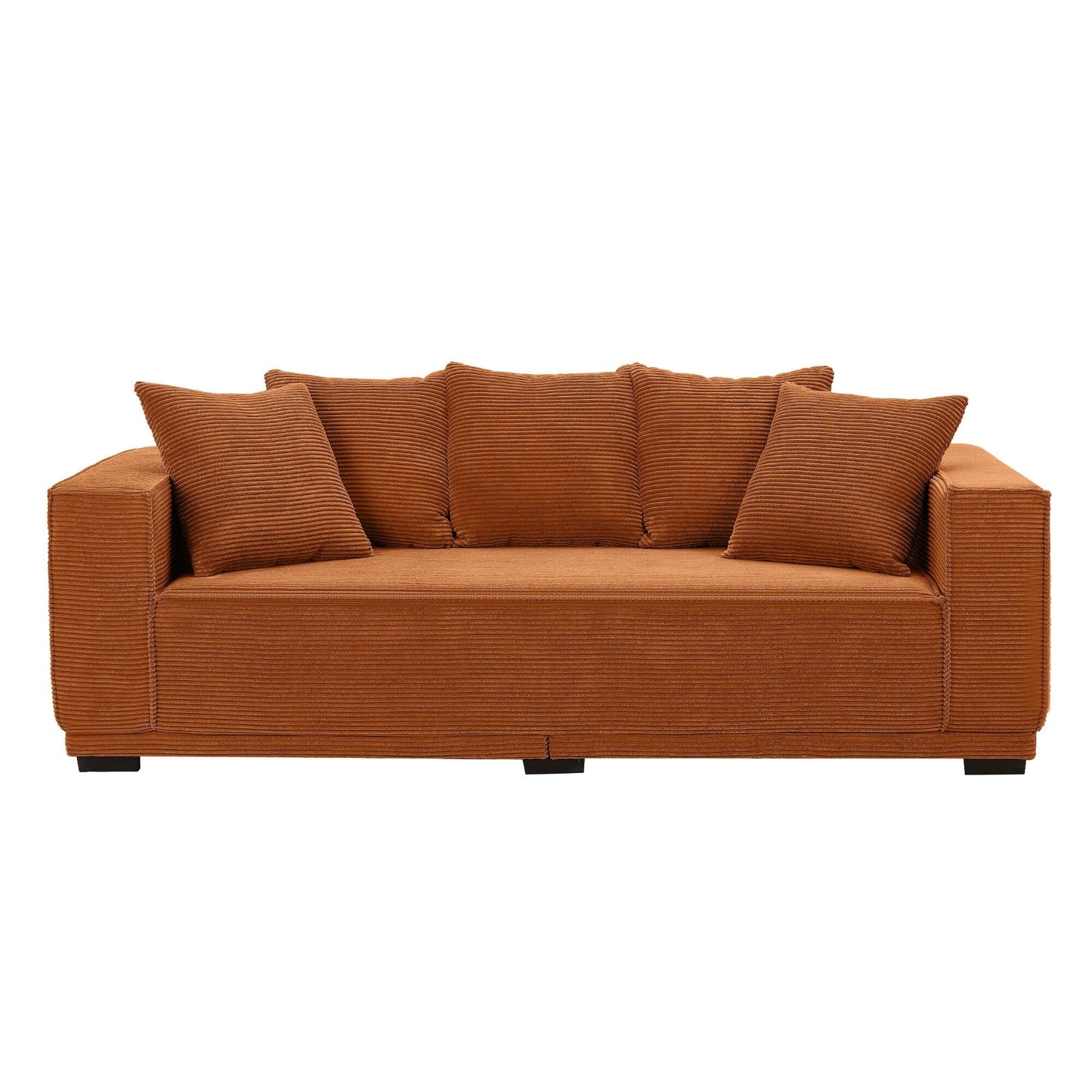 Canapé 3 places rembourré orange moderne de 225 cm avec cadre inférieur et 5 coussins décoratifs - Canapé confortable pour salon et chambre
