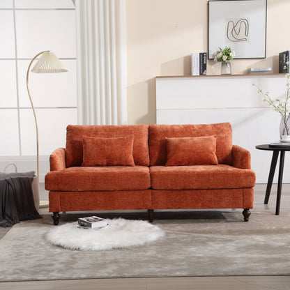 Canapé 2 places moderne en chenille orange 68,9 pouces : coussins amovibles, cadre en bois massif et pieds en bois marron