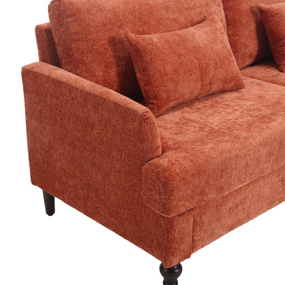 Canapé 2 places moderne en chenille orange 68,9 pouces : coussins amovibles, cadre en bois massif et pieds en bois marron