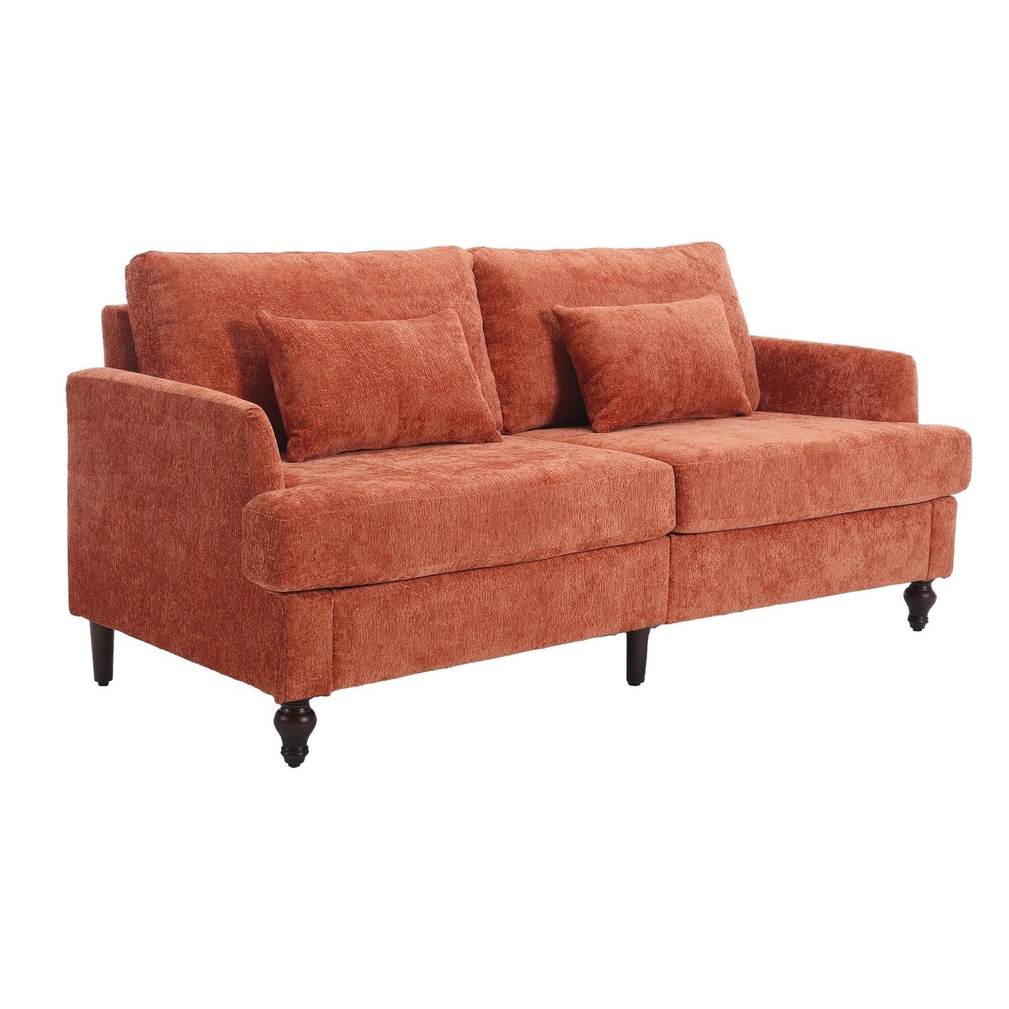 Canapé 2 places moderne en chenille orange 68,9 pouces : coussins amovibles, cadre en bois massif et pieds en bois marron