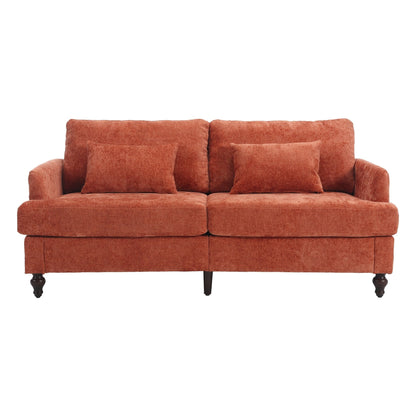 Canapé 2 places moderne en chenille orange 68,9 pouces : coussins amovibles, cadre en bois massif et pieds en bois marron