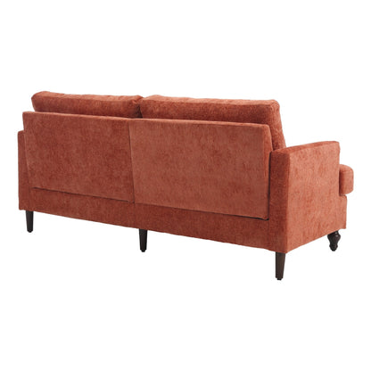 Canapé 2 places moderne en chenille orange 68,9 pouces : coussins amovibles, cadre en bois massif et pieds en bois marron