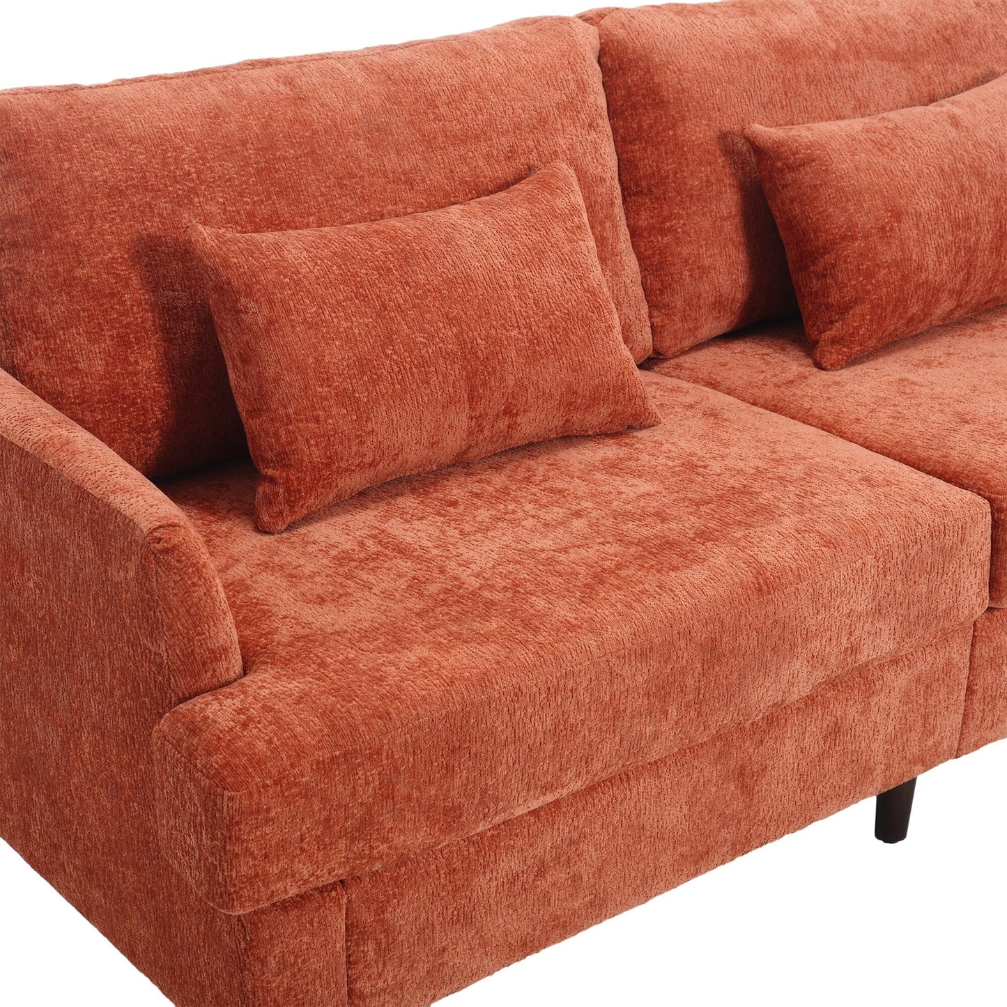 Canapé 2 places moderne en chenille orange 68,9 pouces : coussins amovibles, cadre en bois massif et pieds en bois marron