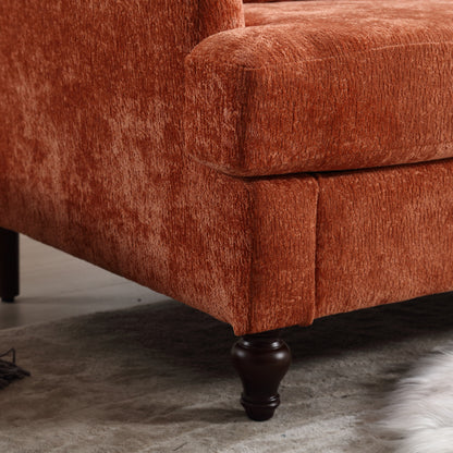 Canapé 2 places moderne en chenille orange 68,9 pouces : coussins amovibles, cadre en bois massif et pieds en bois marron