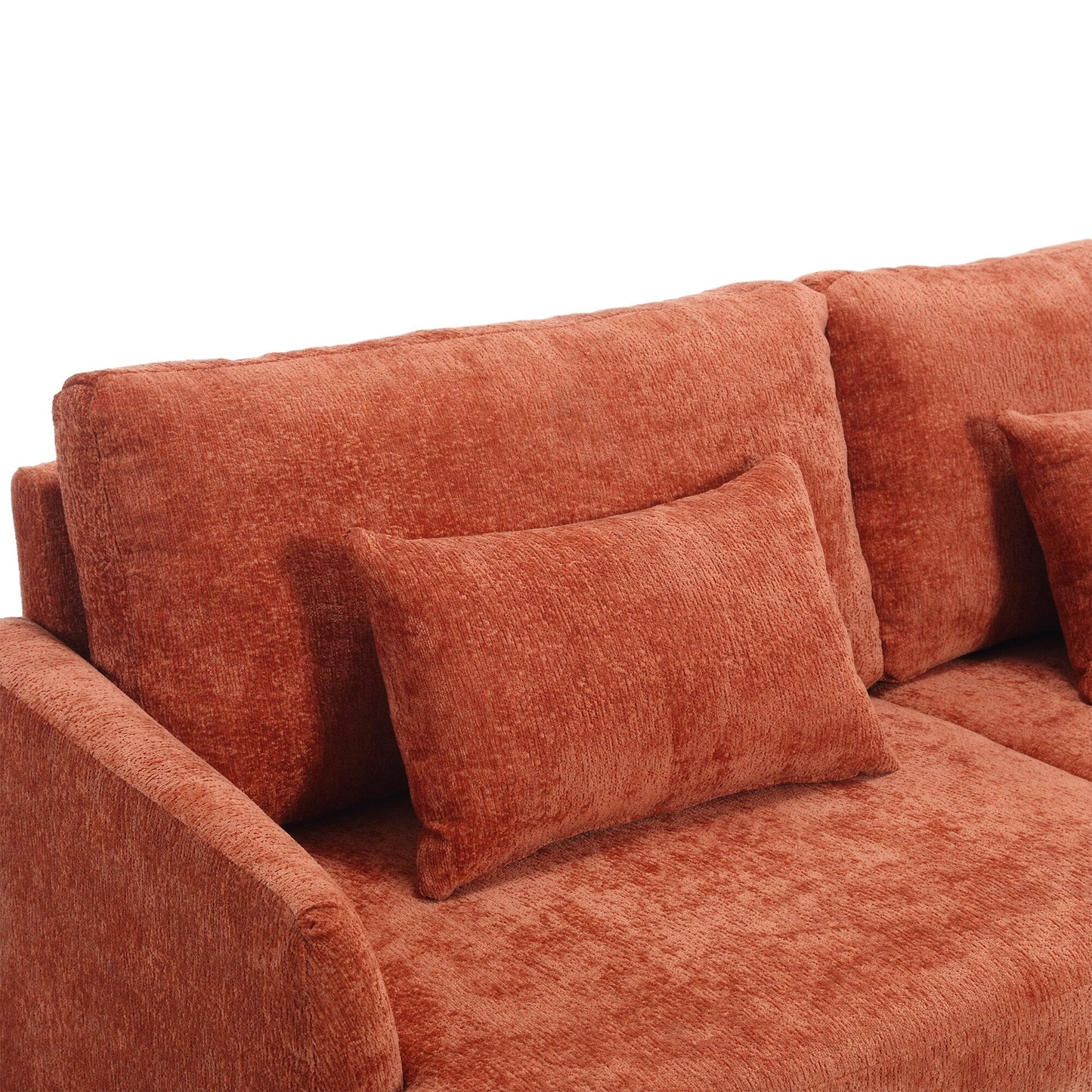 Canapé 2 places moderne en chenille orange 68,9 pouces : coussins amovibles, cadre en bois massif et pieds en bois marron